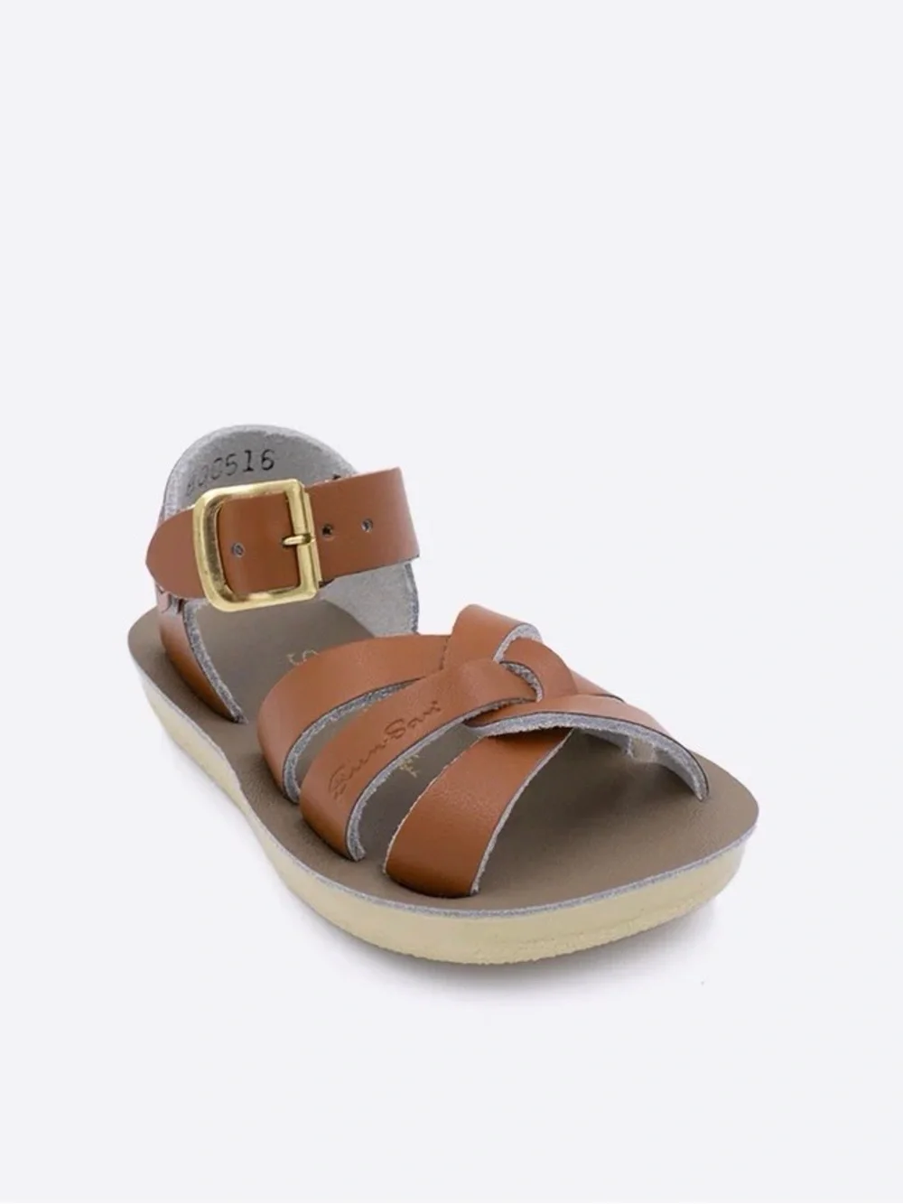 Salt Water Brown Genuine Leather Strap Sandals with Gold Buckle Size 6 NIB